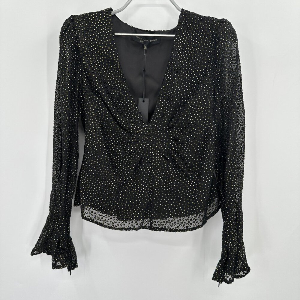 House of Harlow x REVOLVE V-Neck Blouse size XS Black with Gold Dots